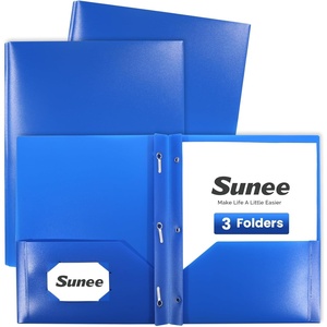 image:imageSUNEE 3Prong Plastic Folders with Pockets 6 Pack Vintage Colors 2 Pocket Folders with Fasteners TearResistant Plastic Pockets and Fit Letter Size Paper Use for School Office Home BusinessBlue