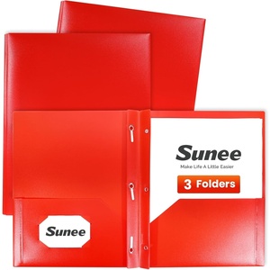 image:imageSUNEE 3Prong Plastic Folders with Pockets 6 Pack Vintage Colors 2 Pocket Folders with Fasteners TearResistant Plastic Pockets and Fit Letter Size Paper Use for School Office Home BusinessRed
