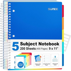 image:imageSUNEE 5 Subject Notebook College Ruled  400 Pages 9x11 5 Pocket Colored Dividers 3Hole Punched Paper PinkBlue