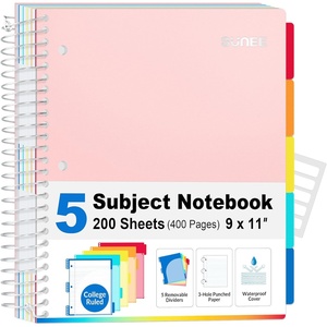 image:imageSUNEE 5 Subject Notebook College Ruled  400 Pages 9x11 5 Pocket Colored Dividers 3Hole Punched Paper PinkPink
