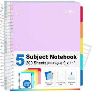 image:imageSUNEE 5 Subject Notebook College Ruled  400 Pages 9x11 5 Pocket Colored Dividers 3Hole Punched Paper PinkPurple