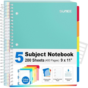 image:imageSUNEE 5 Subject Notebook College Ruled  400 Pages 9x11 5 Pocket Colored Dividers 3Hole Punched Paper PinkTeal