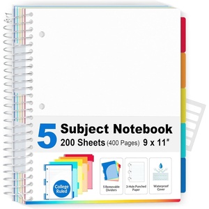 image:imageSUNEE 5 Subject Notebook College Ruled  400 Pages 9x11 5 Pocket Colored Dividers 3Hole Punched Paper PinkWhite