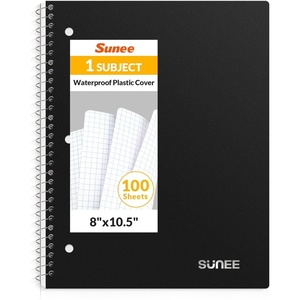 image:imageSUNEE Spiral Notebook 1Subject Graph Ruled Paper 8 x 1012 100 Sheets per Notebook 3Hole Punched Paper Water Resistant Cover Spiral Grid Notebooks for Work Home School Writing BlackBlack