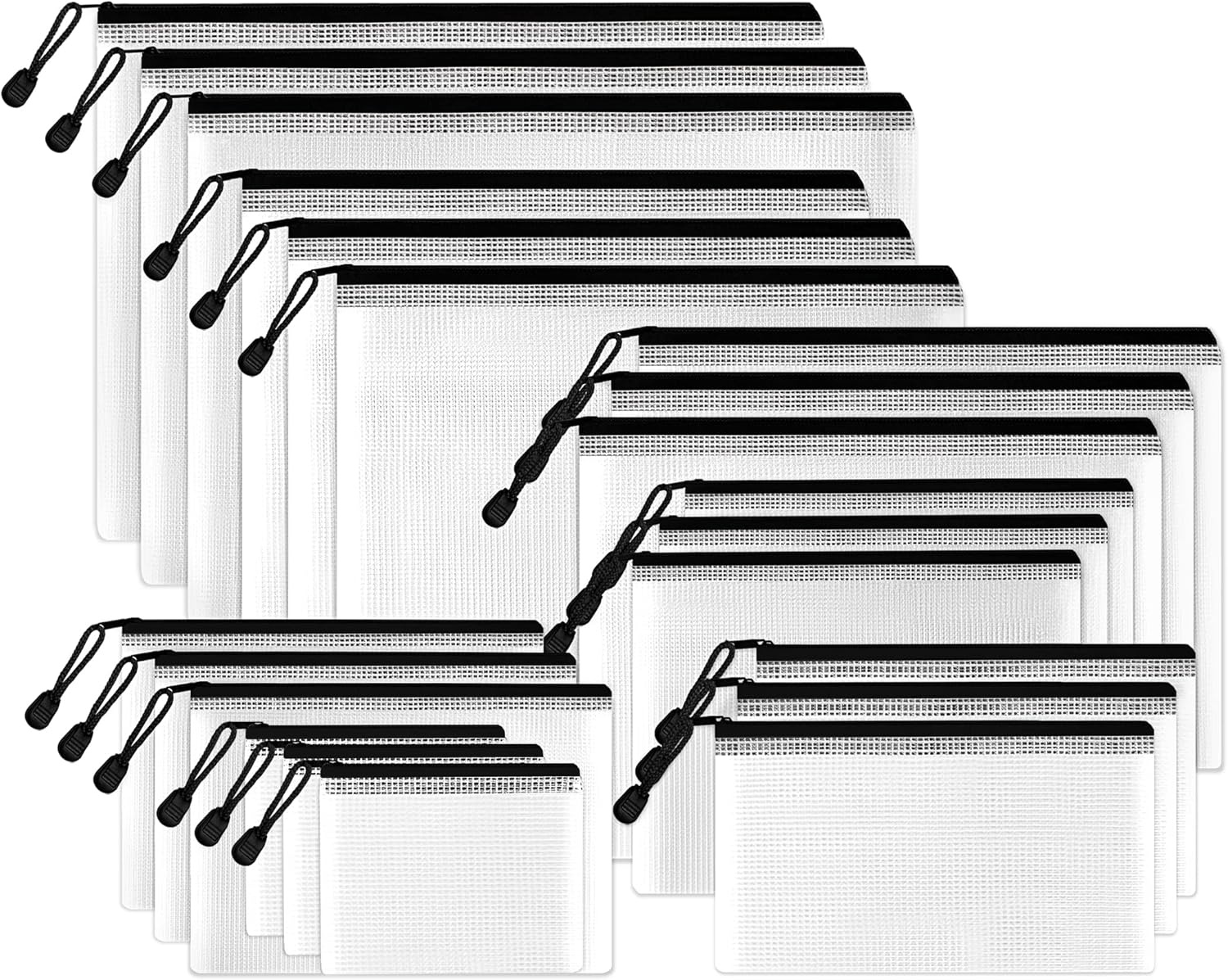 image:imageSUNEE Multisize Mesh Zipper Pouches 7 Colors 21 Packs WaterResistant Zip Bag for School Office Supplies Puzzles amp Games Organizing StorageBlack
