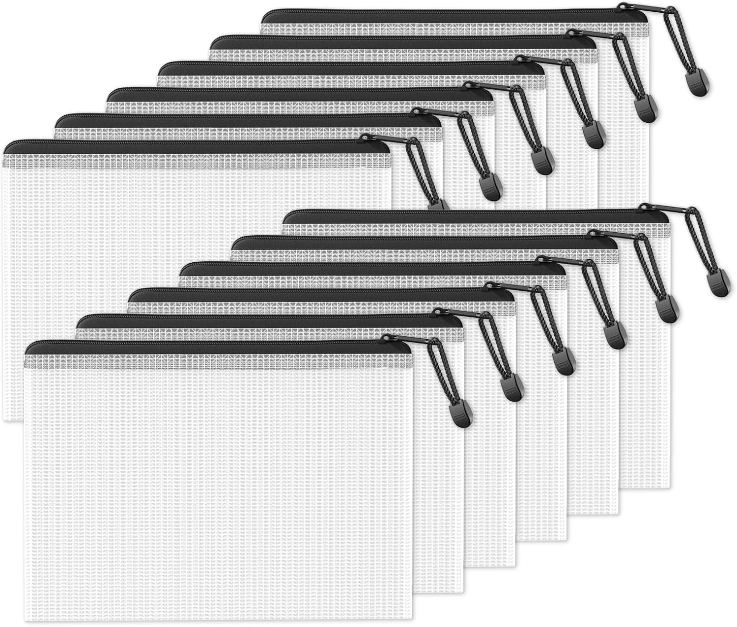 image:imageSUNEE Plastic Mesh Zipper Pouch 11x15 in 6 Colors 12 PacksExtra Large WaterResistant Zip Bag for School Office Supplies Puzzles amp Games Organizing StorageBlack