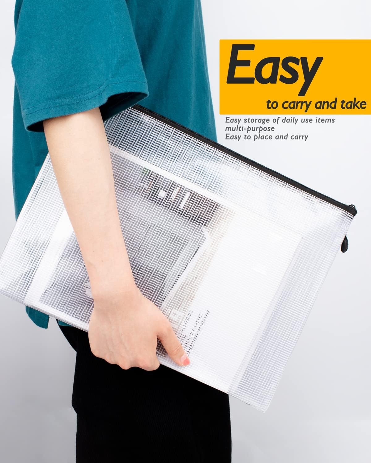 image:imageSUNEE Plastic Mesh Zipper Pouch 11x15 in 6 Colors 12 PacksExtra Large WaterResistant Zip Bag for School Office Supplies Puzzles amp Games Organizing StorageBlack