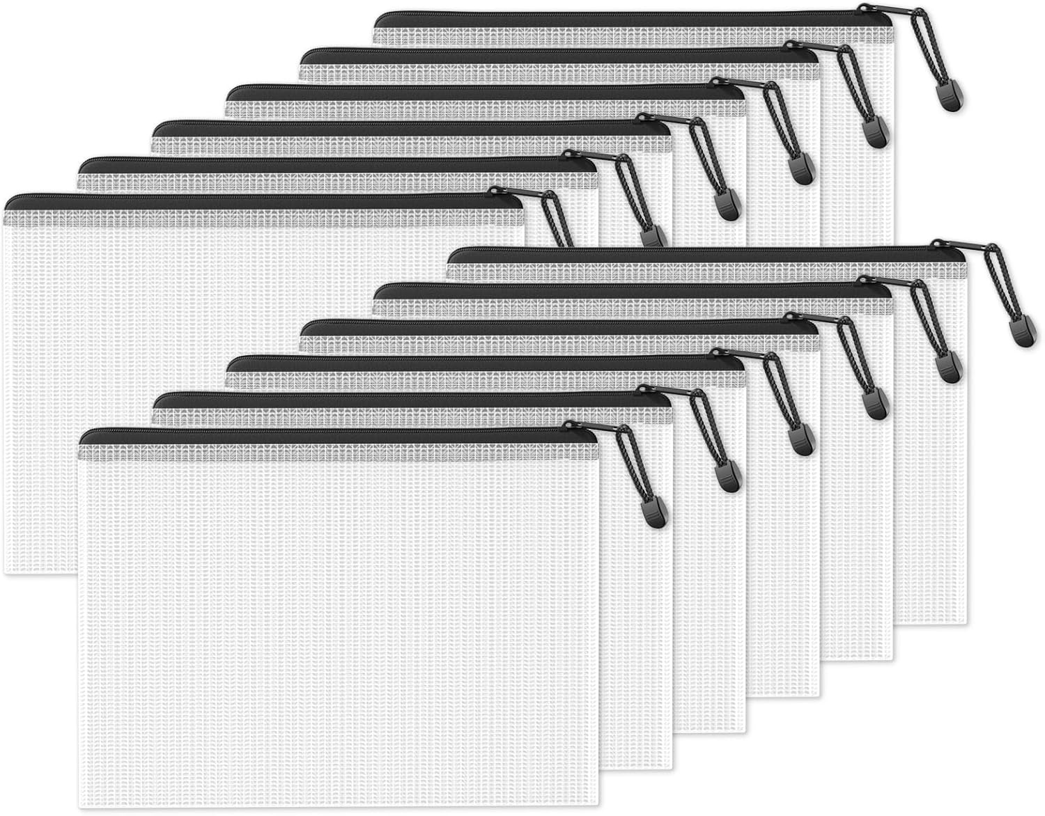 image:imageSUNEE Plastic Mesh Zipper Pouch 11x15 in 6 Colors 12 PacksExtra Large WaterResistant Zip Bag for School Office Supplies Puzzles amp Games Organizing StorageBlack