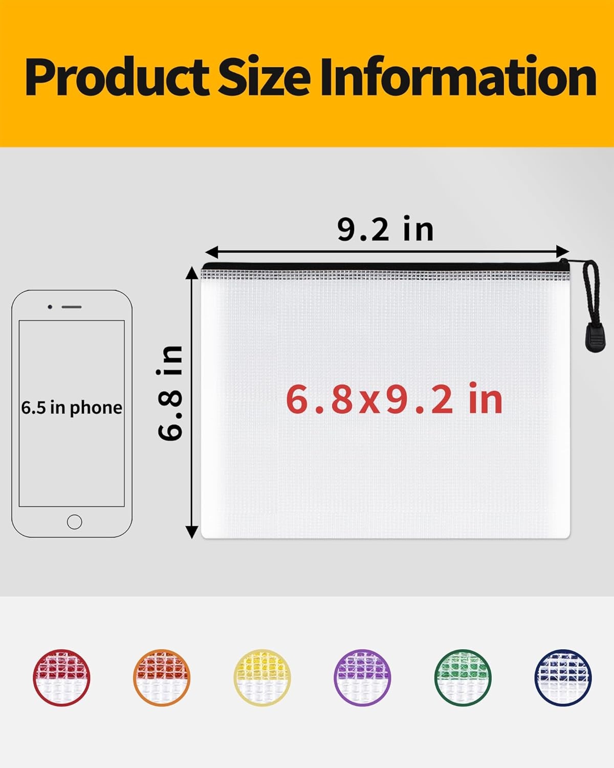 image:imageSUNEE Plastic Mesh Zipper Pouch 11x15 in 6 Colors 12 PacksExtra Large WaterResistant Zip Bag for School Office Supplies Puzzles amp Games Organizing StorageBlack