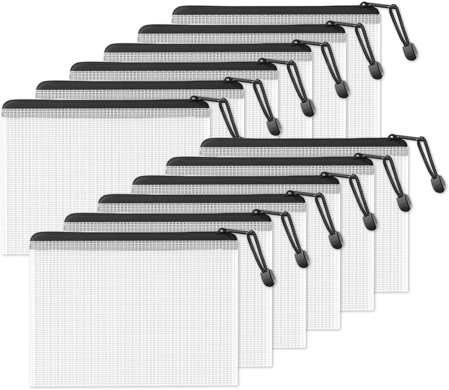 image:imageSUNEE Plastic Mesh Zipper Pouch 11x15 in 6 Colors 12 PacksExtra Large WaterResistant Zip Bag for School Office Supplies Puzzles amp Games Organizing StorageBlack