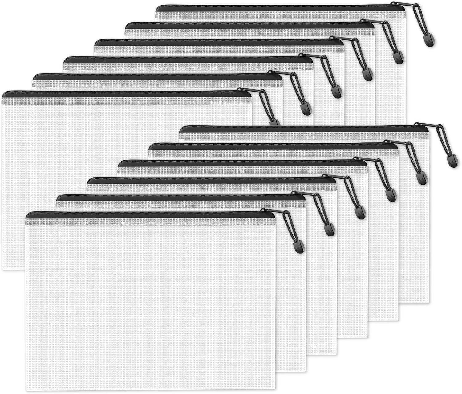 image:imageSUNEE Plastic Mesh Zipper Pouch 11x15 in 6 Colors 12 PacksExtra Large WaterResistant Zip Bag for School Office Supplies Puzzles amp Games Organizing StorageBlack