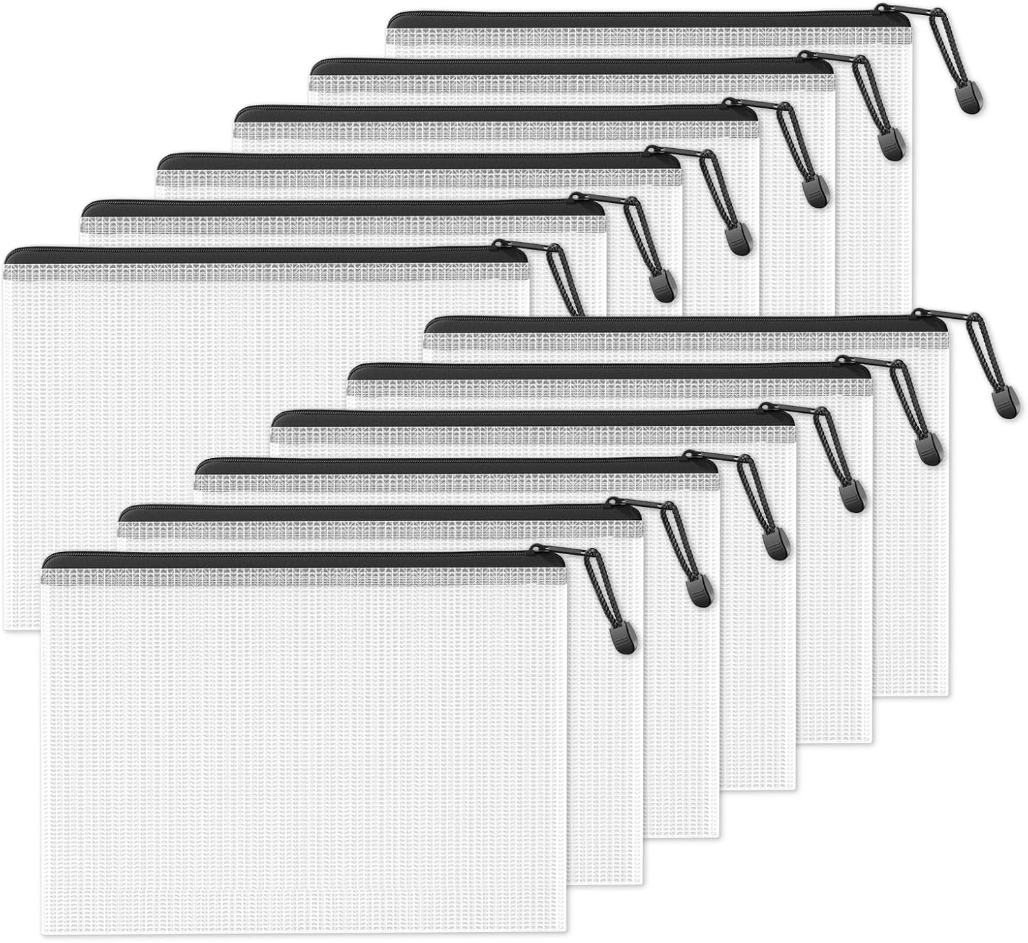 image:imageSUNEE Plastic Mesh Zipper Pouch 11x15 in 6 Colors 12 PacksExtra Large WaterResistant Zip Bag for School Office Supplies Puzzles amp Games Organizing StorageBlack