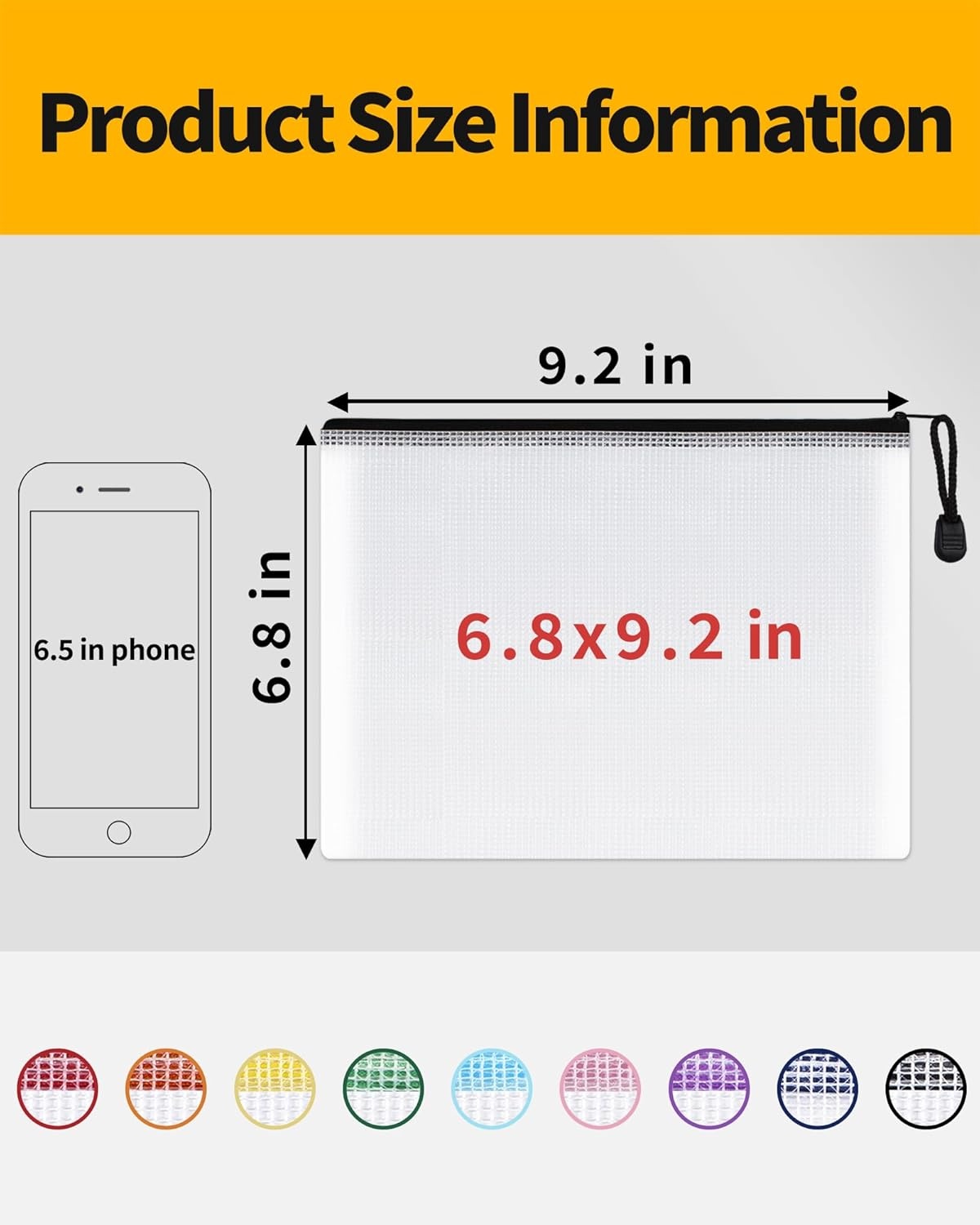 image:imageSUNEE Plastic Mesh Zipper Pouch 92x125 in Black 18 PacksExtra Large WaterResistant Zip Bag for School Office Supplies Puzzles amp Games Organizing StorageBlack