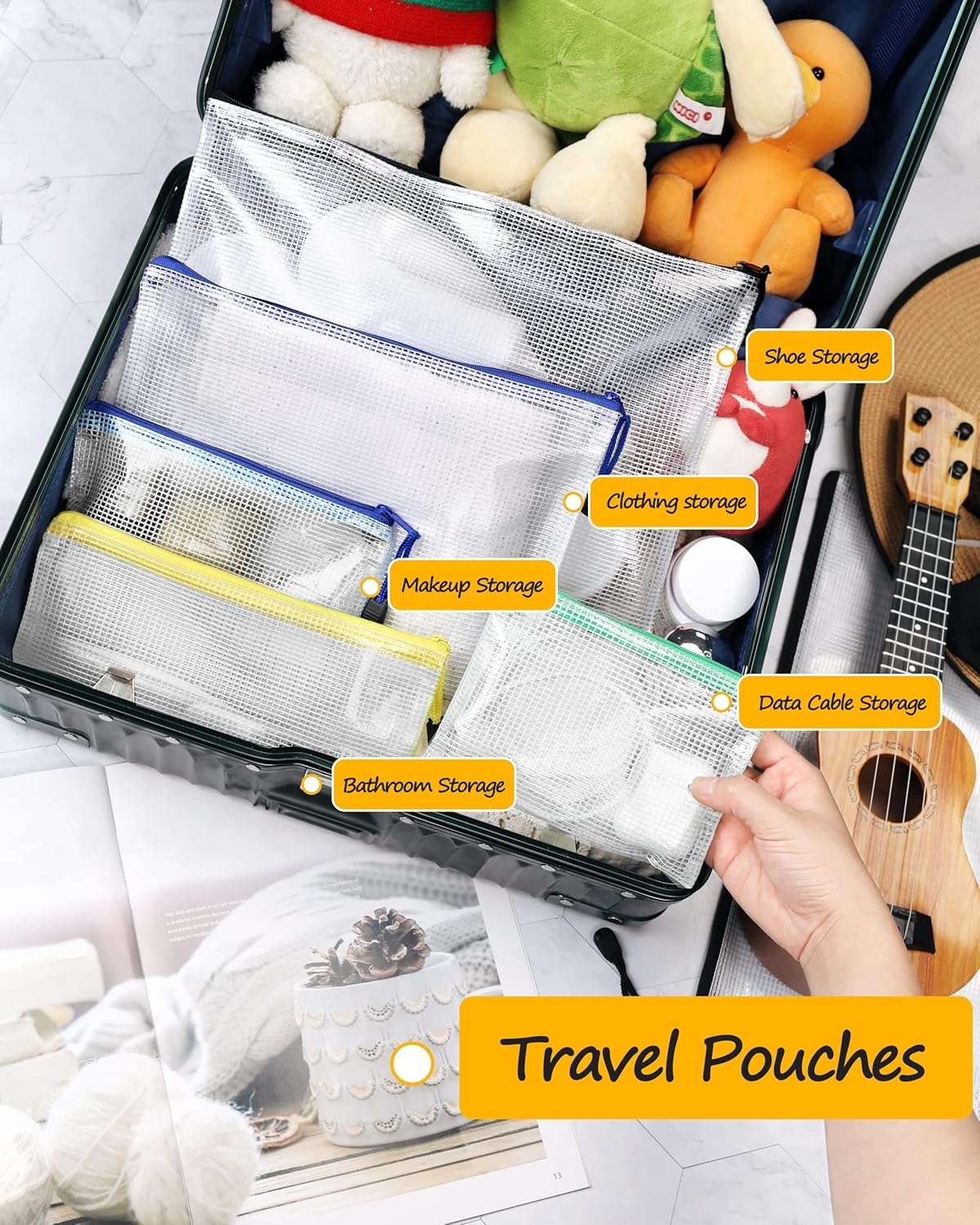 image:imageSUNEE Plastic Mesh Zipper Pouch 92x125 in Black 18 PacksExtra Large WaterResistant Zip Bag for School Office Supplies Puzzles amp Games Organizing StorageMulticolored