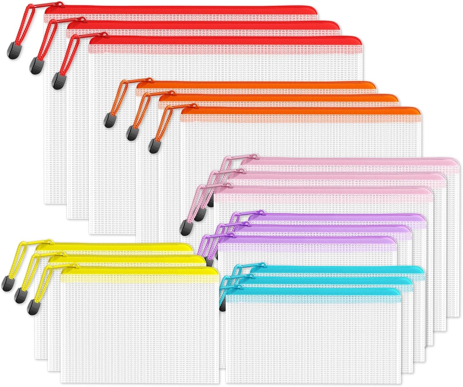 image:imageSUNEE Plastic Mesh Zipper Pouch 92x125 in Black 18 PacksExtra Large WaterResistant Zip Bag for School Office Supplies Puzzles amp Games Organizing StorageMulticolored