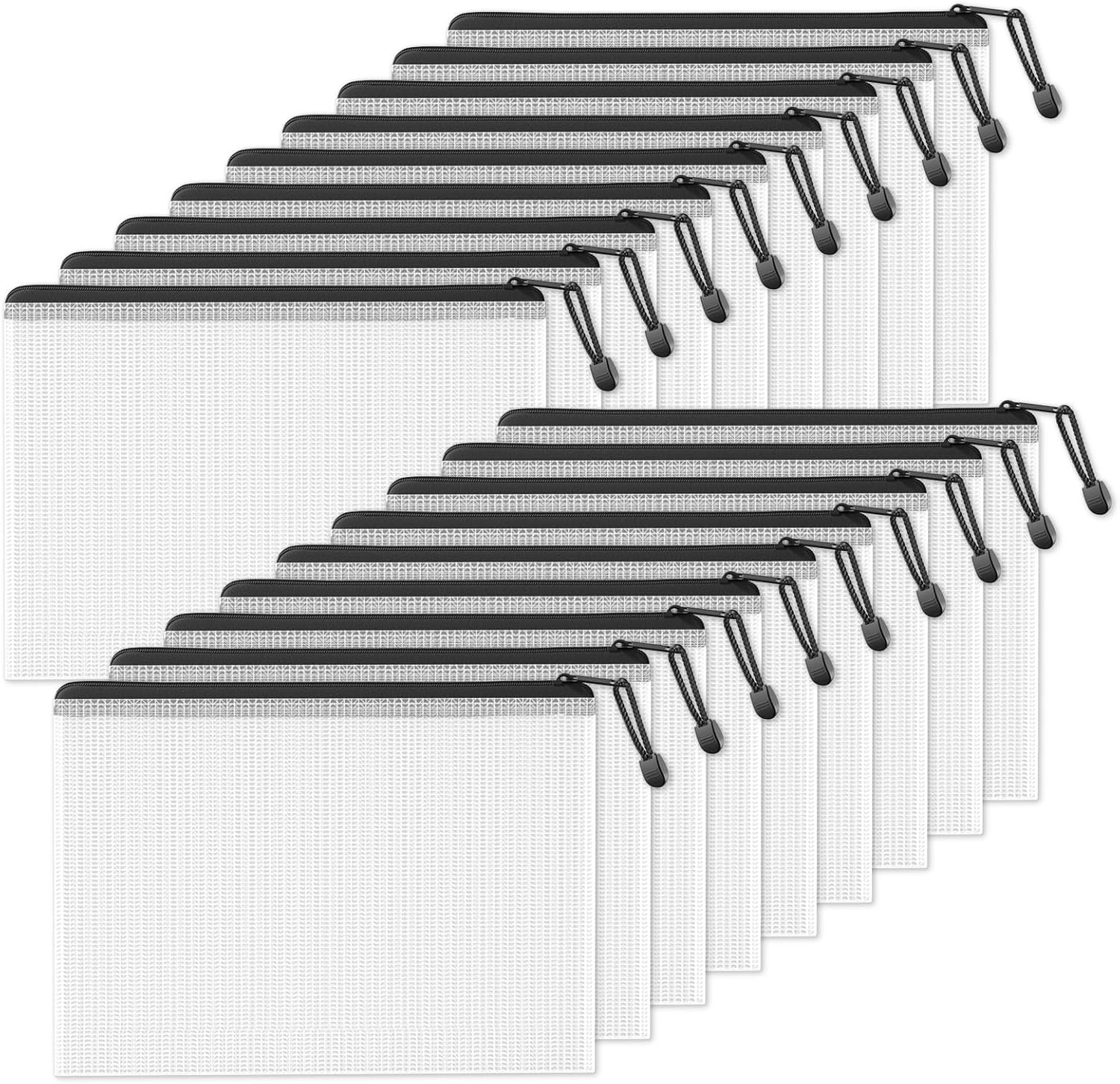 image:imageSUNEE Plastic Mesh Zipper Pouch 92x125 in Black 18 PacksExtra Large WaterResistant Zip Bag for School Office Supplies Puzzles amp Games Organizing StorageBlack