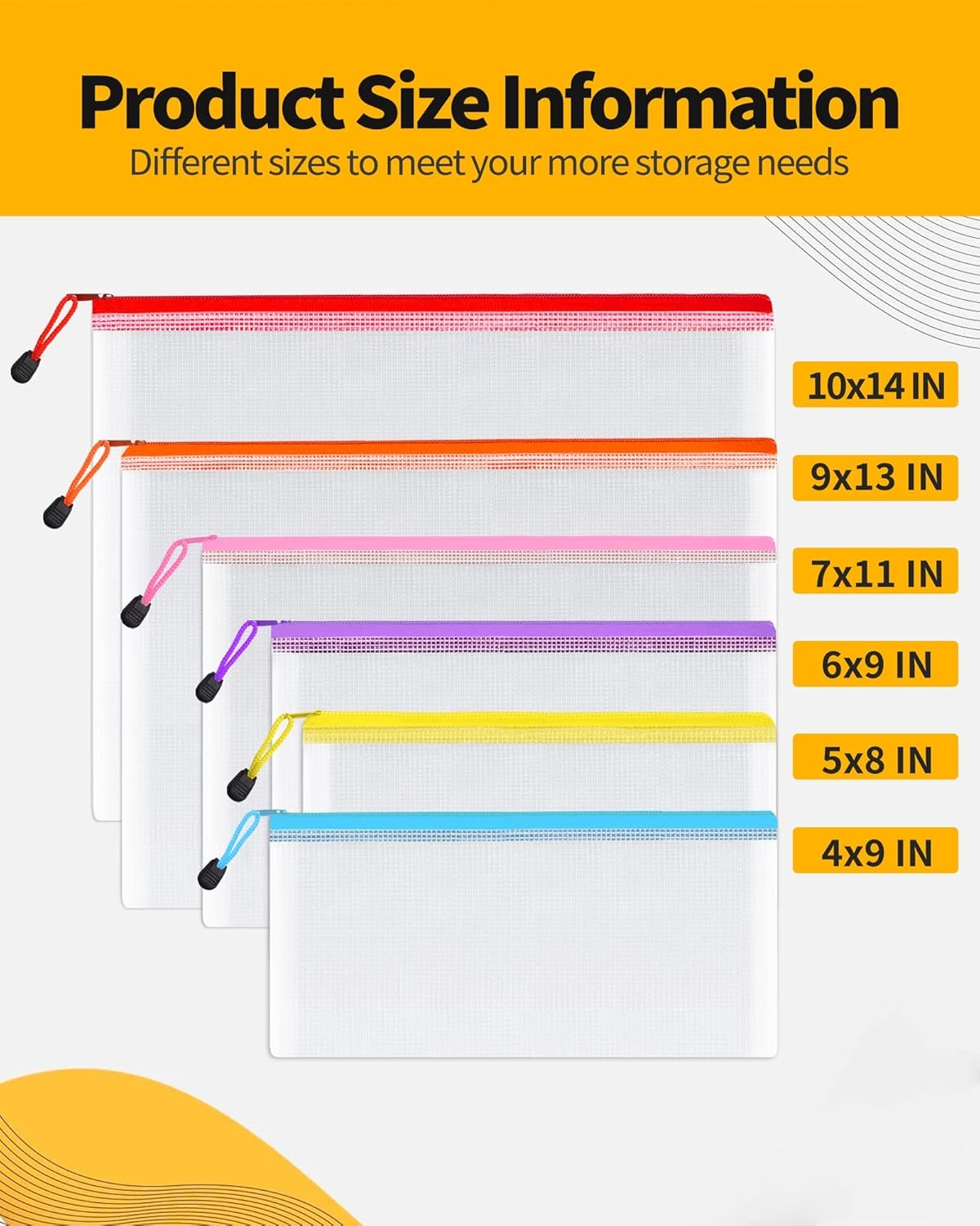 image:imageSUNEE Plastic Mesh Zipper Pouch 92x125 in Black 18 PacksExtra Large WaterResistant Zip Bag for School Office Supplies Puzzles amp Games Organizing StorageMulticolored