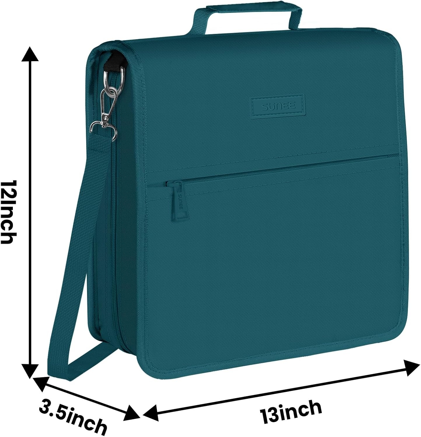 image:imageSUNEE Zipper Binder 3 Ring 3 Inch ORing with Handle and Shoulder Strap 600Sheet Capacity 5Tab Expanding File Folder MultiPockets for Middle School Organizer Binder with Zipper Deep TealGreen
