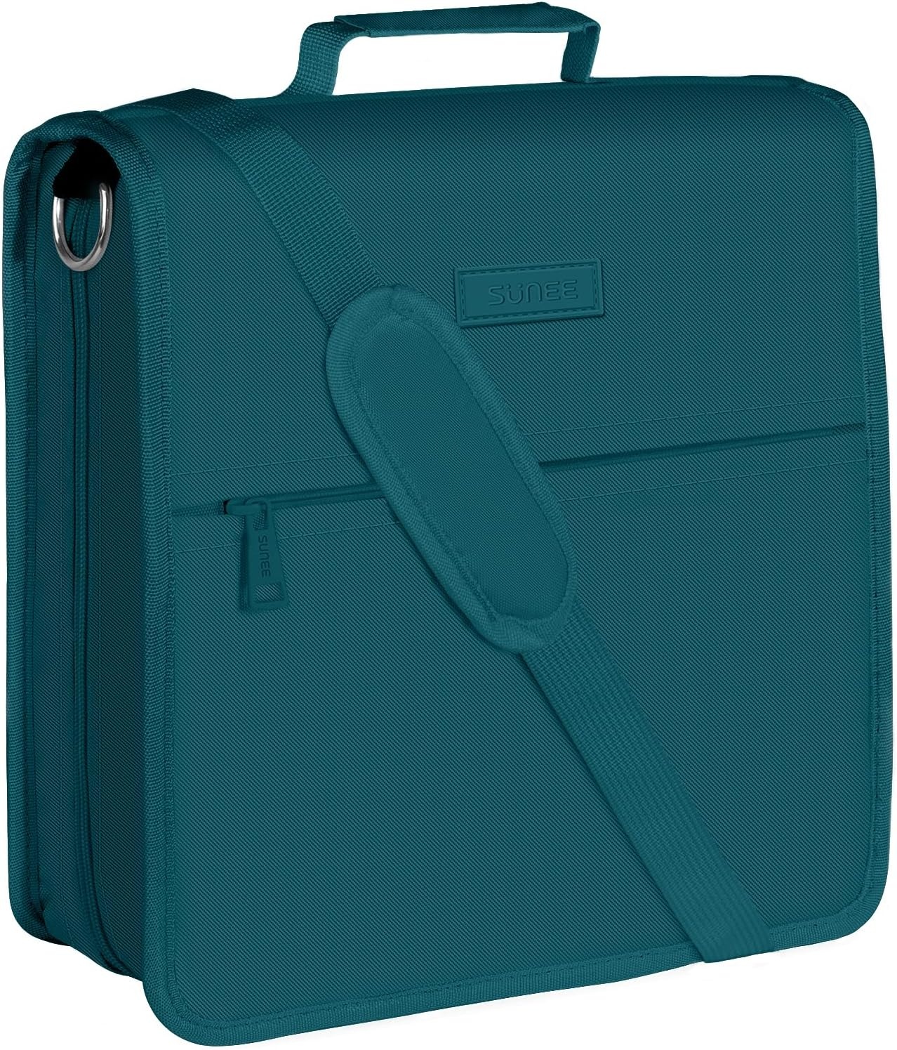 image:imageSUNEE Zipper Binder 3 Ring 3 Inch ORing with Handle and Shoulder Strap 600Sheet Capacity 5Tab Expanding File Folder MultiPockets for Middle School Organizer Binder with Zipper Deep TealGreen