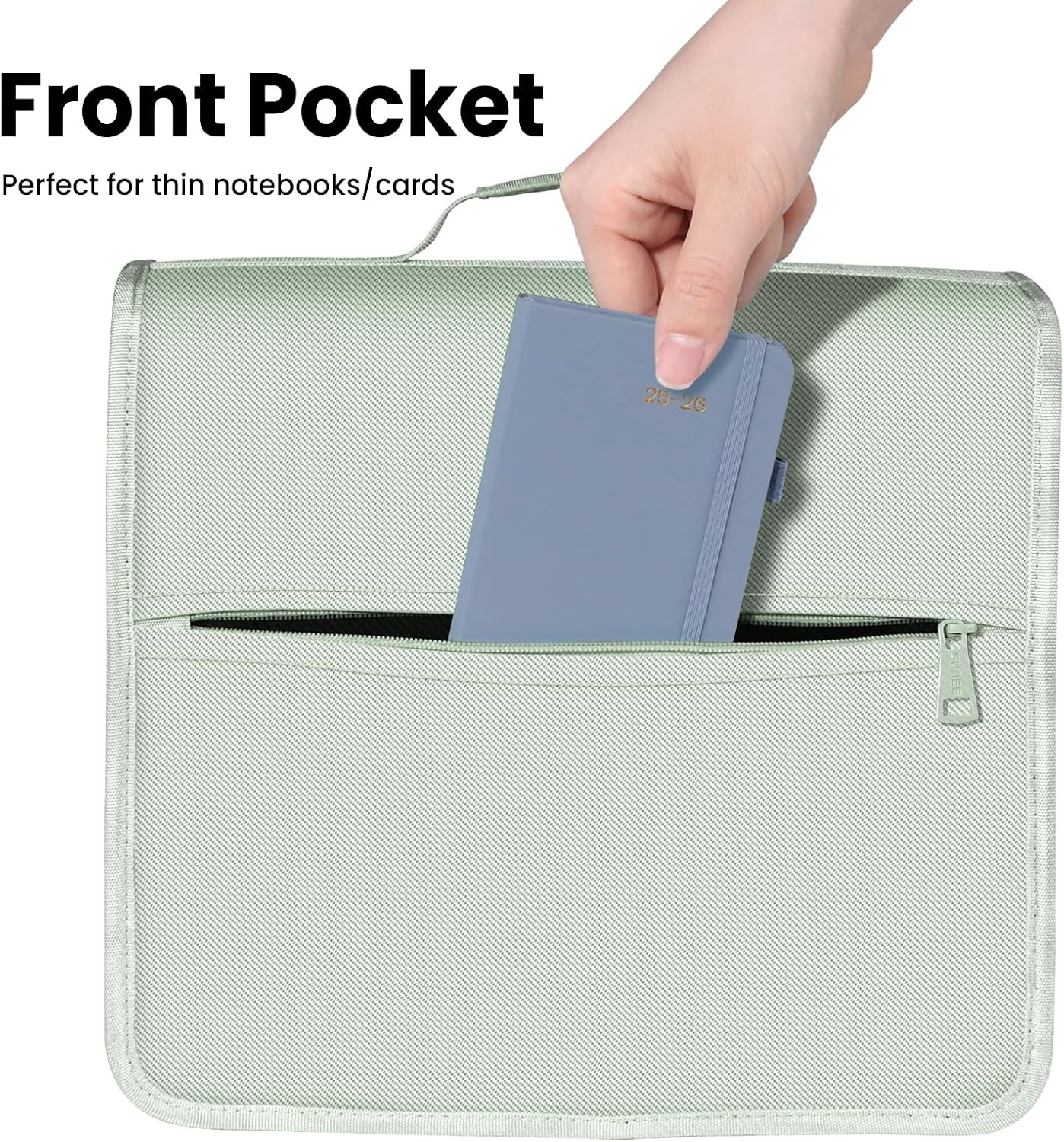 image:imageSUNEE Zipper Binder 3 Ring 3 Inch ORing with Handle and Shoulder Strap 600Sheet Capacity 5Tab Expanding File Folder MultiPockets for Middle School Organizer Binder with Zipper Sage Green
