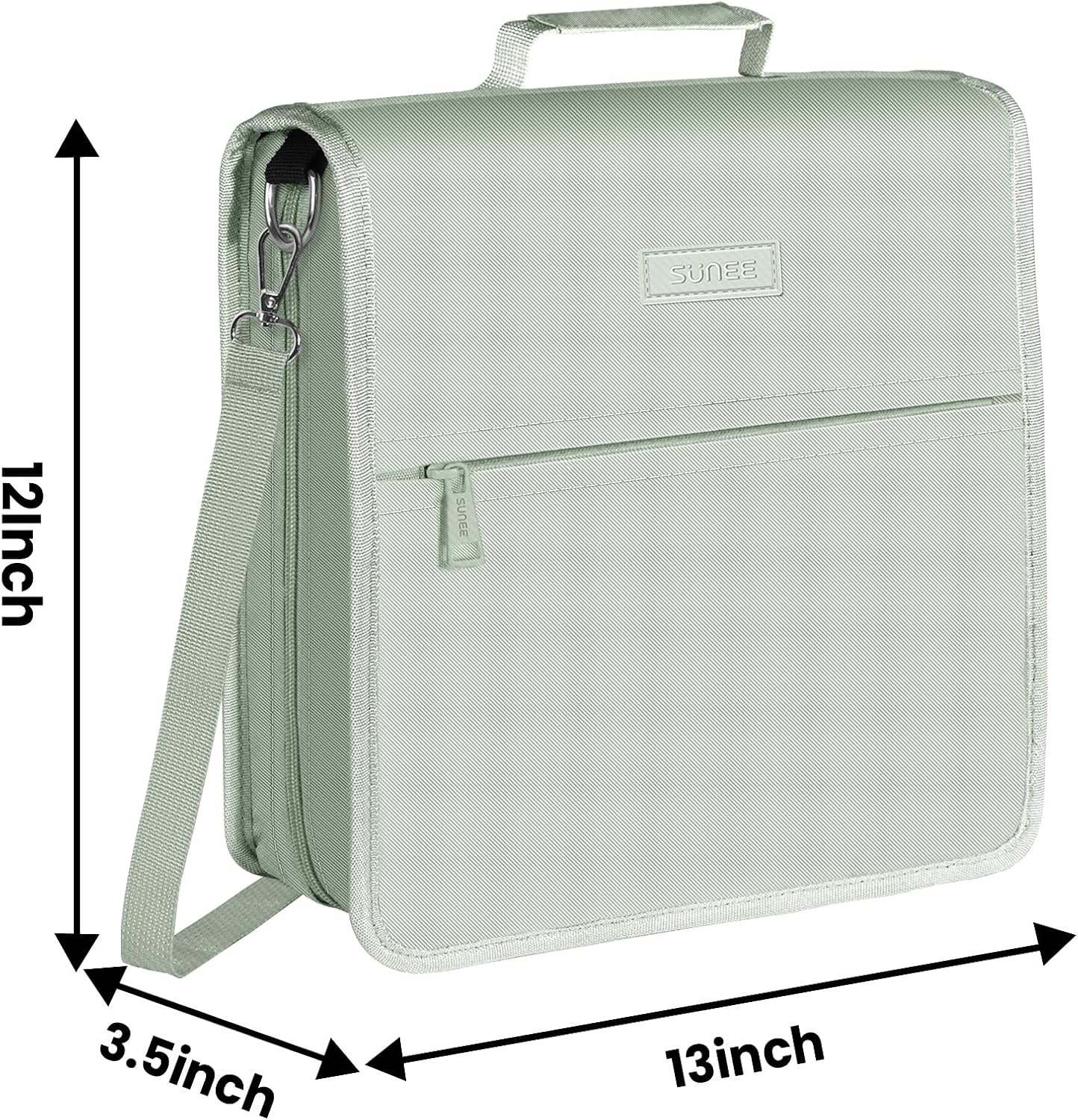 image:imageSUNEE Zipper Binder 3 Ring 3 Inch ORing with Handle and Shoulder Strap 600Sheet Capacity 5Tab Expanding File Folder MultiPockets for Middle School Organizer Binder with Zipper Sage Green