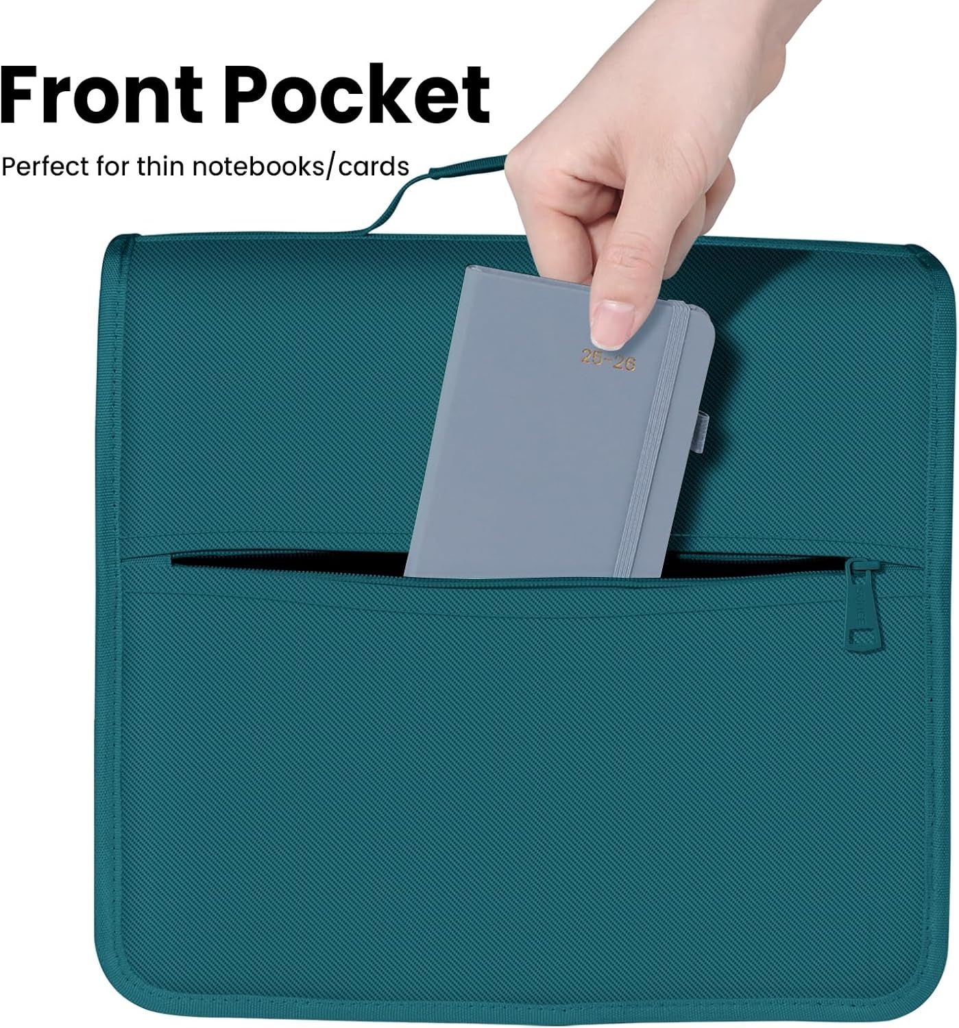 image:imageSUNEE Zipper Binder 3 Ring 3 Inch ORing with Handle and Shoulder Strap 600Sheet Capacity 5Tab Expanding File Folder MultiPockets for Middle School Organizer Binder with Zipper Deep TealGreen