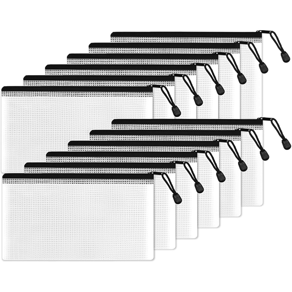 image:imageSUNEE Plastic Mesh Zipper Pouch 11x15 in 6 Colors 12 PacksExtra Large WaterResistant Zip Bag for School Office Supplies Puzzles amp Games Organizing StorageBlack