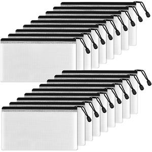 image:imageSUNEE Plastic Mesh Zipper Pouch 92x125 in Black 18 PacksExtra Large WaterResistant Zip Bag for School Office Supplies Puzzles amp Games Organizing StorageBlack