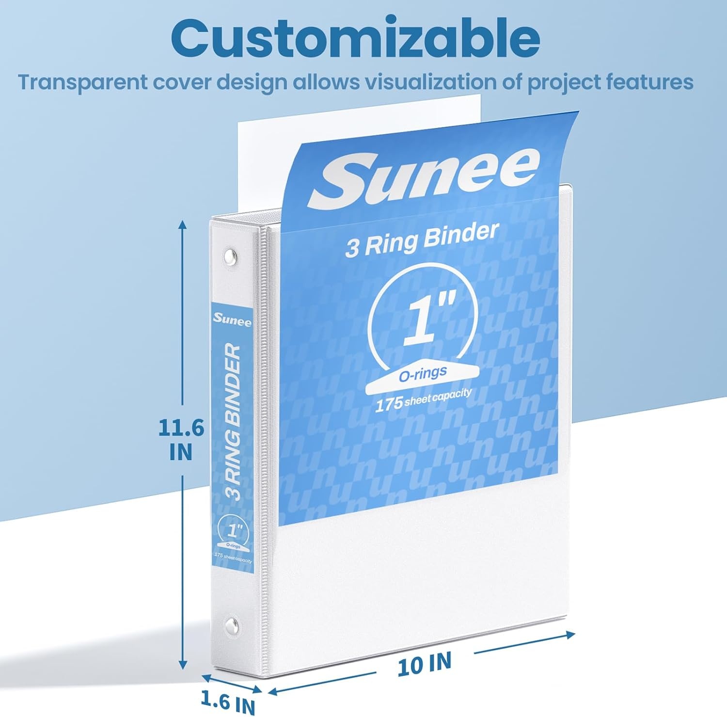 image:imageSUNEE 1 Inch Binders 3 Ring 6 Pack Clear View Three Ring Binders PVCFree Fit 85x11 Inches for School Binder or Office Binder Supplies Classic 6 ColorsWhite