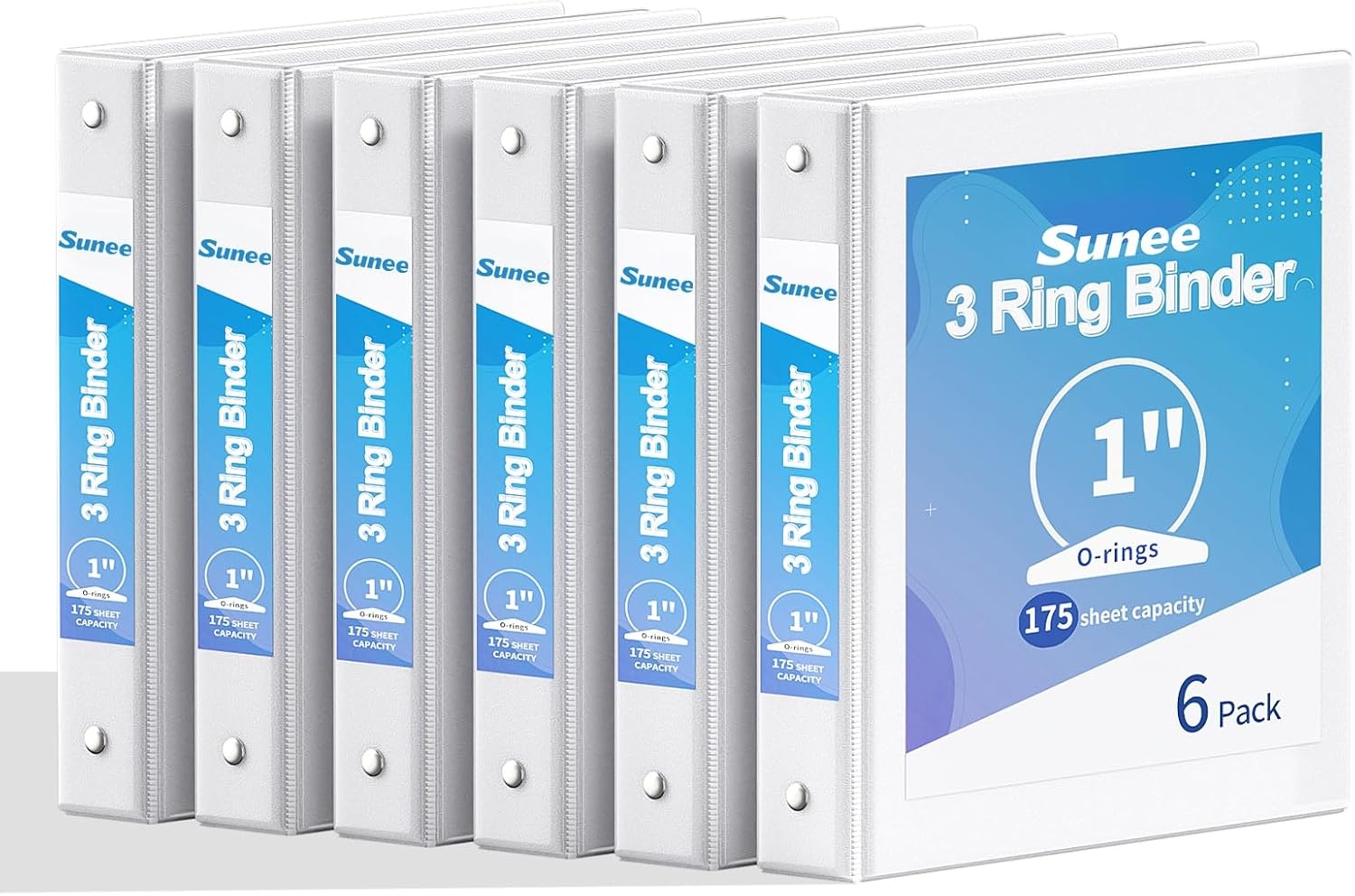 image:imageSUNEE 1 Inch Binders 3 Ring 6 Pack Clear View Three Ring Binders PVCFree Fit 85x11 Inches for School Binder or Office Binder Supplies Classic 6 ColorsWhite