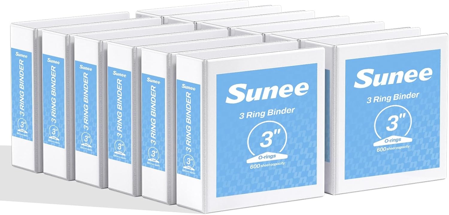 image:imageSUNEE 12 Inch Binders 3 Ring 12 Pack Bulk 3 Ring Binders Clear View PVCFree Fit 85x11 Inches for School or Office Supplies WhiteWhite