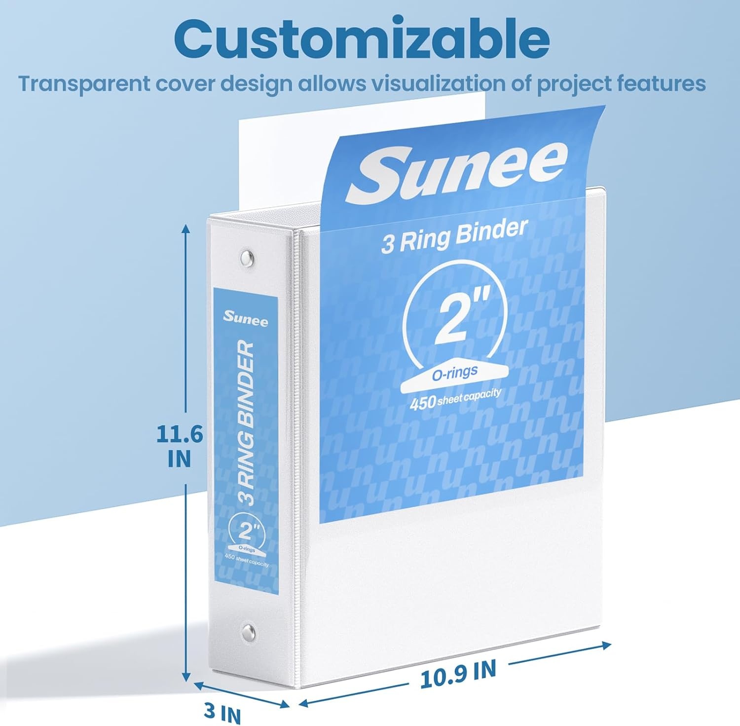 image:imageSUNEE 12 Inch Binders 3 Ring 12 Pack Bulk 3 Ring Binders Clear View PVCFree Fit 85x11 Inches for School or Office Supplies WhiteWhite