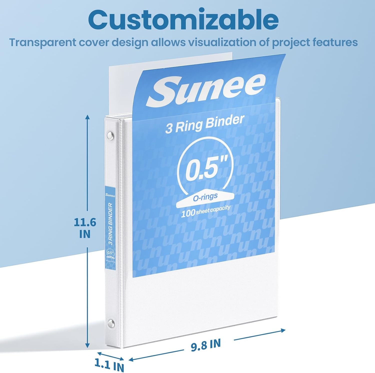 image:imageSUNEE 12 Inch Binders 3 Ring 12 Pack Bulk 3 Ring Binders Clear View PVCFree Fit 85x11 Inches for School or Office Supplies WhiteWhite