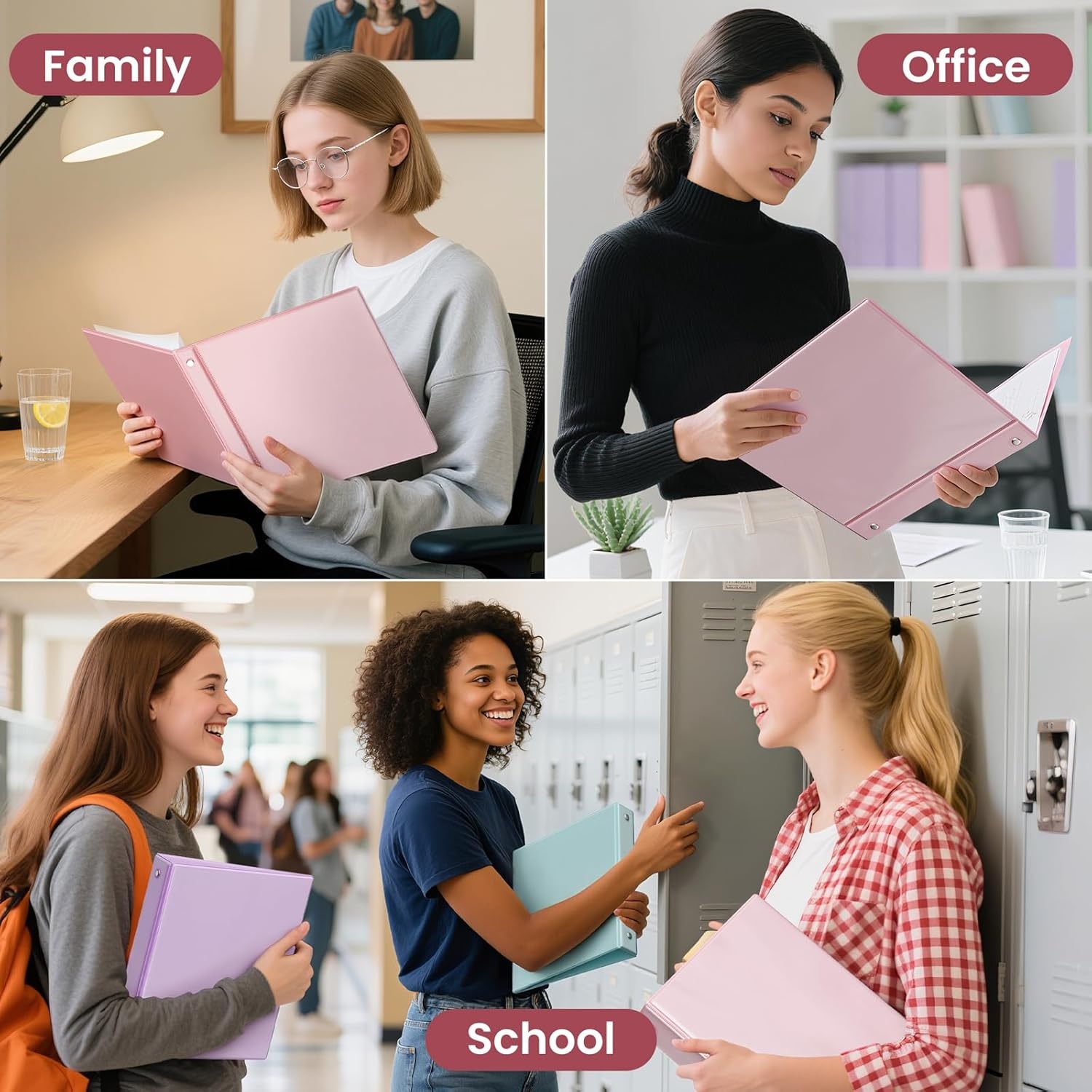 image:imageSUNEE 3 Ring Binder 15 Inch 2 Pack Clear View Binder Three Ring PVCFree Fit 85x11 Inches for School or Office Supplies YellowPink Purple