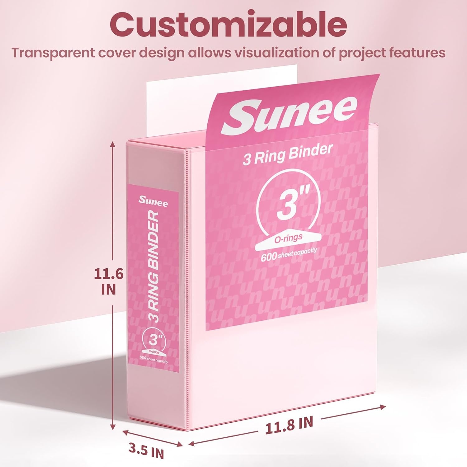 image:imageSUNEE 3 Ring Binder 15 Inch 2 Pack Clear View Binder Three Ring PVCFree Fit 85x11 Inches for School or Office Supplies YellowPink