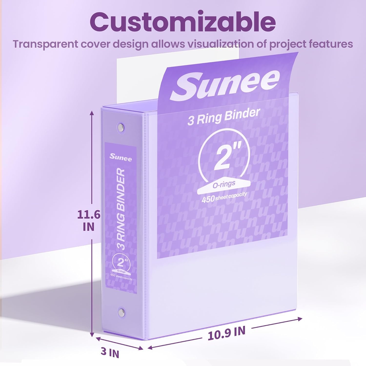 image:imageSUNEE 3 Ring Binder 15 Inch 2 Pack Clear View Binder Three Ring PVCFree Fit 85x11 Inches for School or Office Supplies YellowPurple