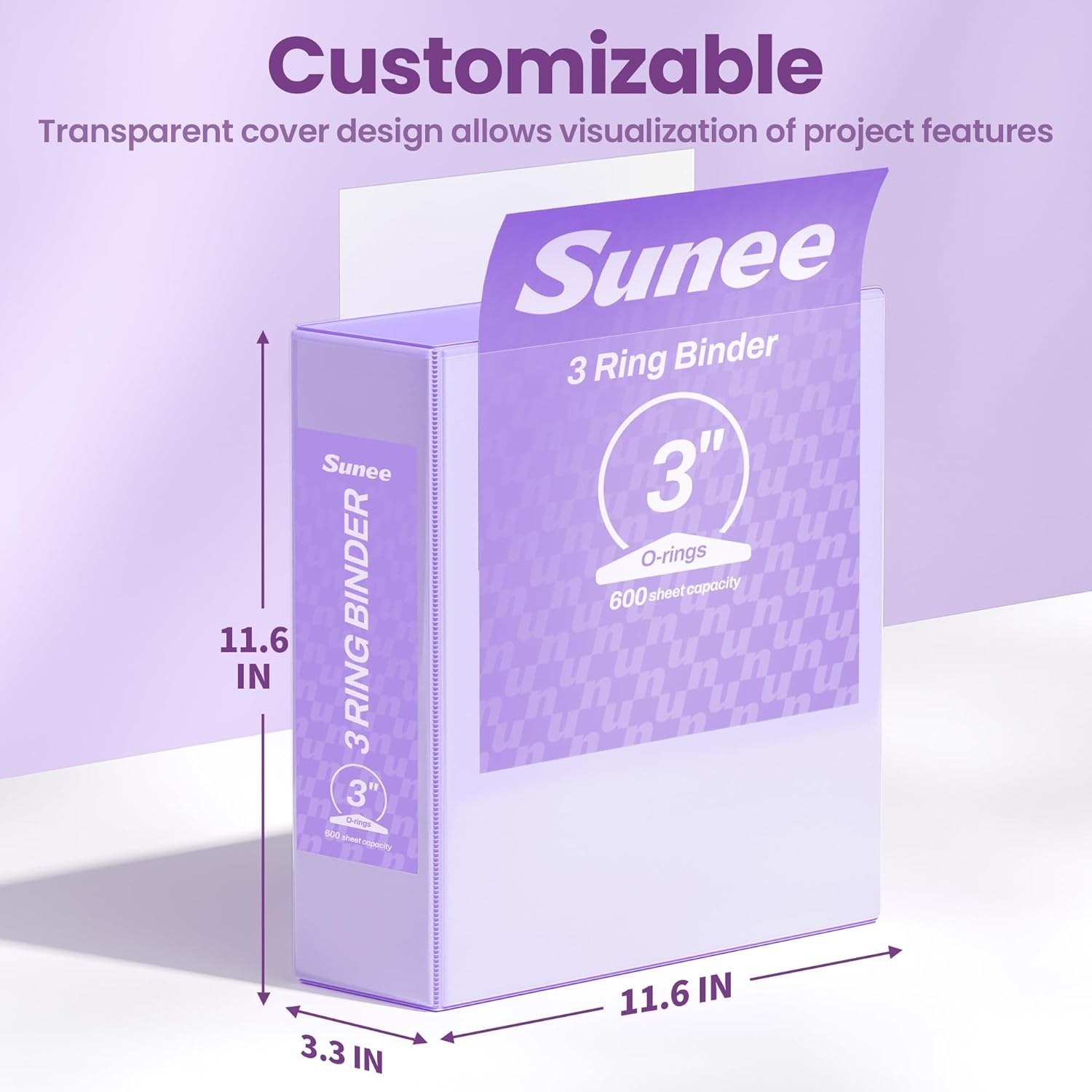 image:imageSUNEE 3 Ring Binder 15 Inch 2 Pack Clear View Binder Three Ring PVCFree Fit 85x11 Inches for School or Office Supplies YellowPurple