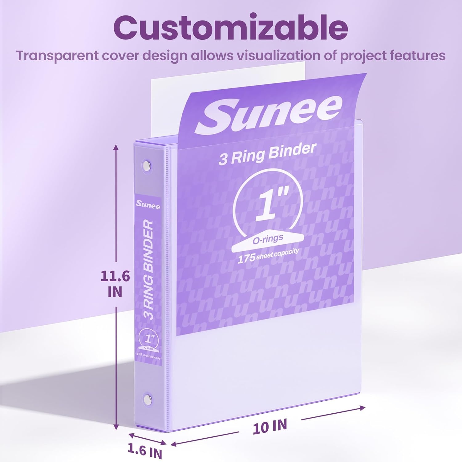 image:imageSUNEE 3 Ring Binder 15 Inch 2 Pack Clear View Binder Three Ring PVCFree Fit 85x11 Inches for School or Office Supplies YellowPurple