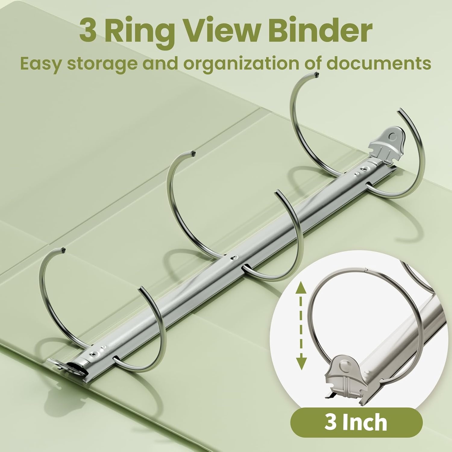 image:imageSUNEE 3 Ring Binder 15 Inch 2 Pack Clear View Binder Three Ring PVCFree Fit 85x11 Inches for School or Office Supplies YellowSage Green