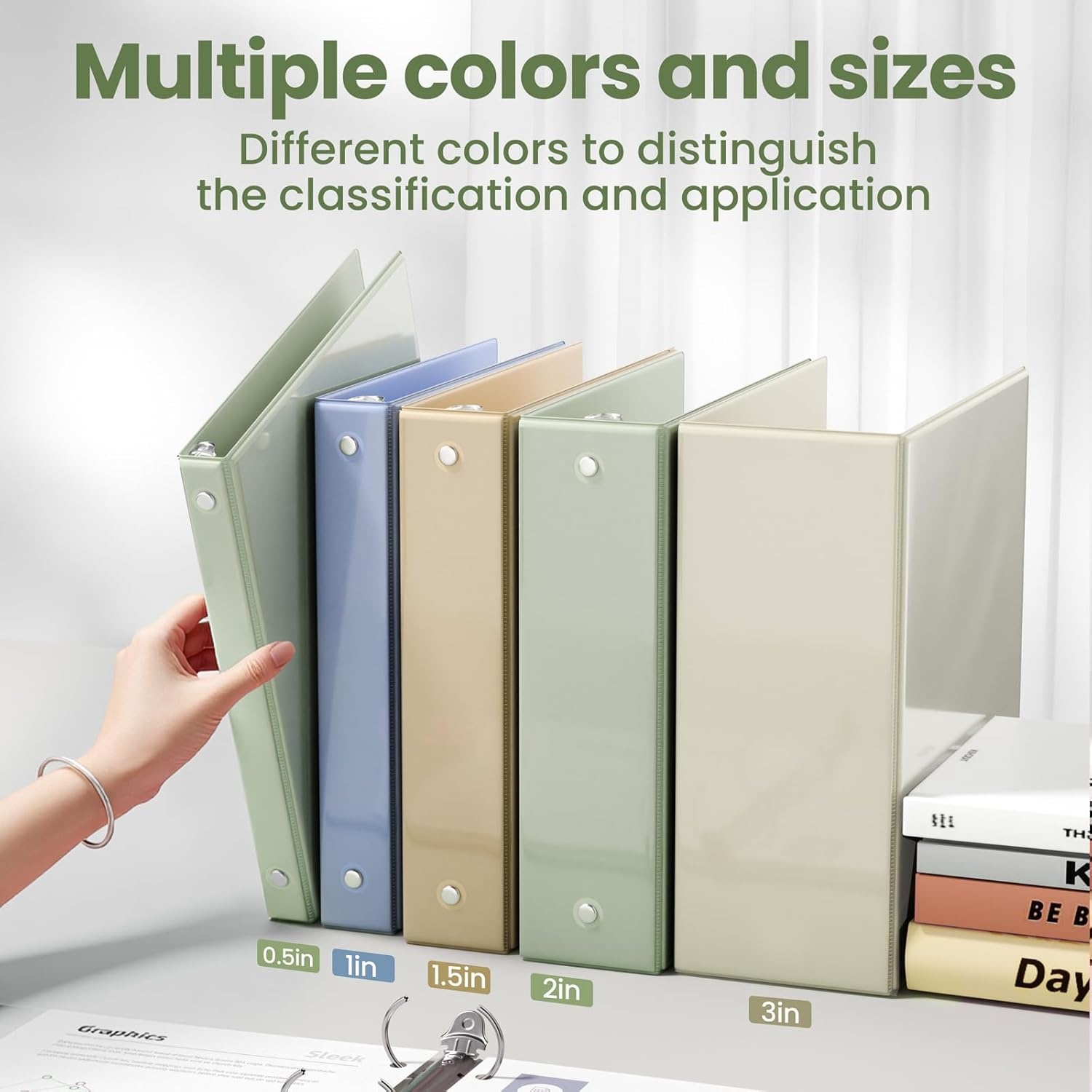 image:imageSUNEE 3 Ring Binder 15 Inch 2 Pack Clear View Binder Three Ring PVCFree Fit 85x11 Inches for School or Office Supplies YellowSage Green