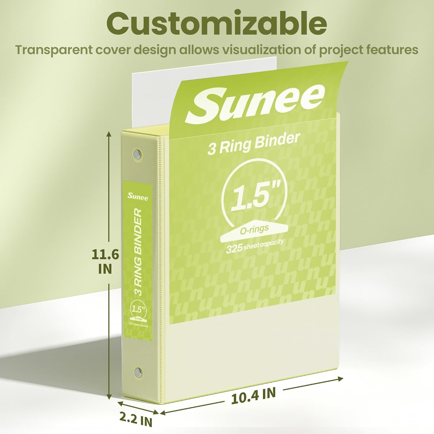 image:imageSUNEE 3 Ring Binder 15 Inch 2 Pack Clear View Binder Three Ring PVCFree Fit 85x11 Inches for School or Office Supplies YellowYellow