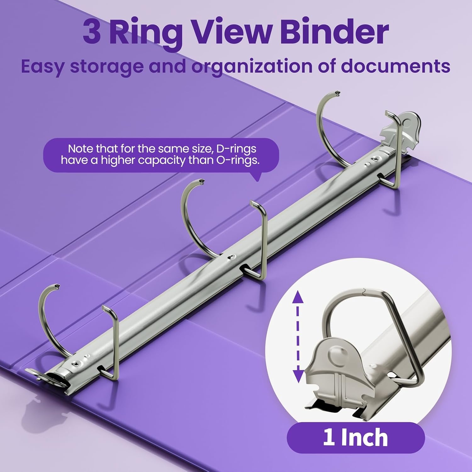 image:imageSUNEE 3 Ring Binder 2 Inch Clear View Binder Three Ring PVCFree Fit 85x11 Inches for School or Office Supplies Light Purple 2 PackDark Purple