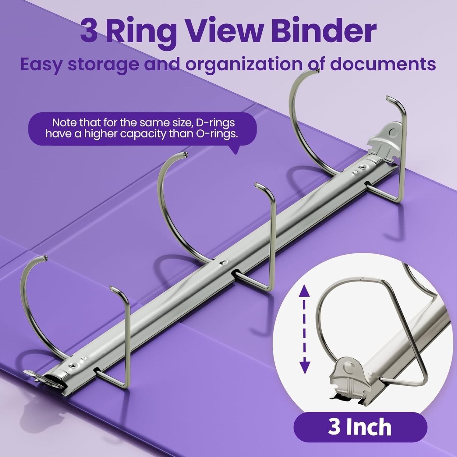 image:imageSUNEE 3 Ring Binder 2 Inch Clear View Binder Three Ring PVCFree Fit 85x11 Inches for School or Office Supplies Light Purple 2 PackDark Purple