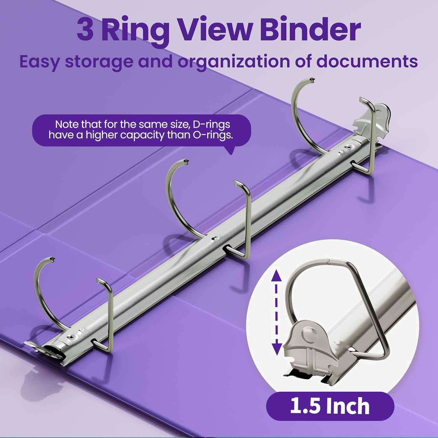 image:imageSUNEE 3 Ring Binder 2 Inch Clear View Binder Three Ring PVCFree Fit 85x11 Inches for School or Office Supplies Light Purple 2 PackDark Purple