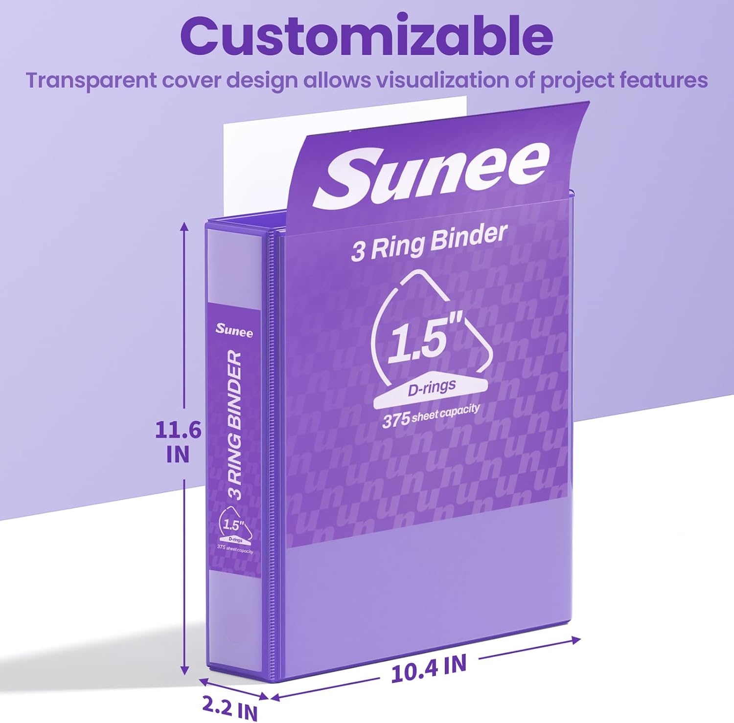image:imageSUNEE 3 Ring Binder 2 Inch Clear View Binder Three Ring PVCFree Fit 85x11 Inches for School or Office Supplies Light Purple 2 PackDark Purple