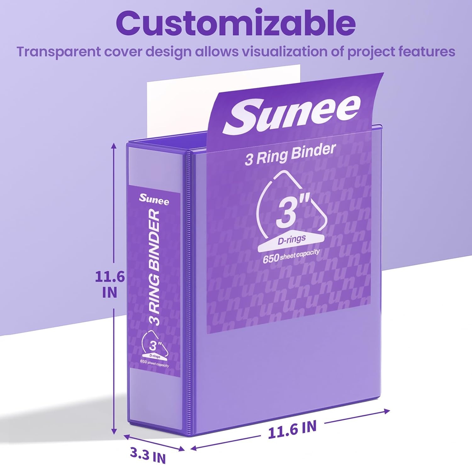 image:imageSUNEE 3 Ring Binder 2 Inch Clear View Binder Three Ring PVCFree Fit 85x11 Inches for School or Office Supplies Light Purple 2 PackDark Purple