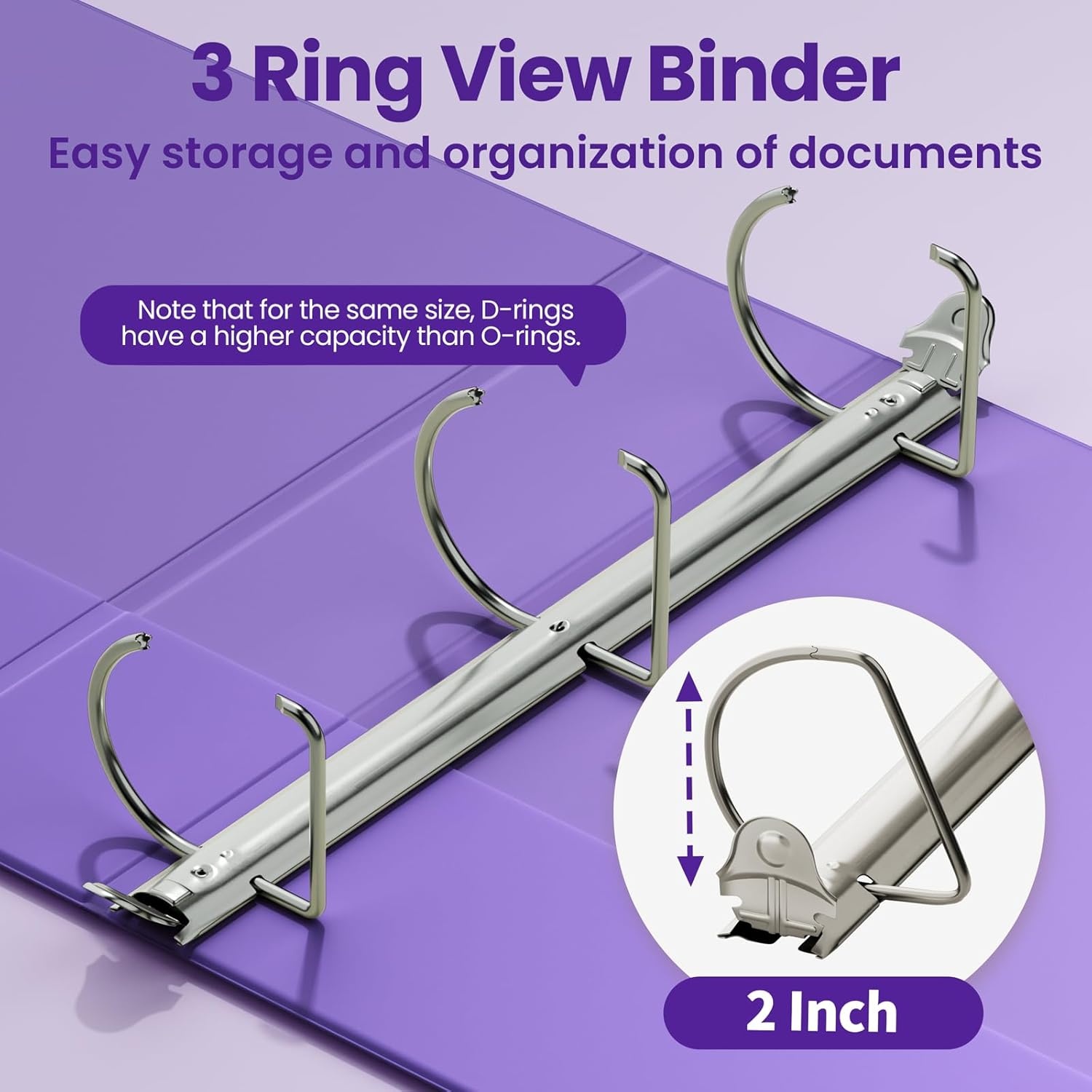 image:imageSUNEE 3 Ring Binder 2 Inch Clear View Binder Three Ring PVCFree Fit 85x11 Inches for School or Office Supplies Light Purple 2 PackDark Purple