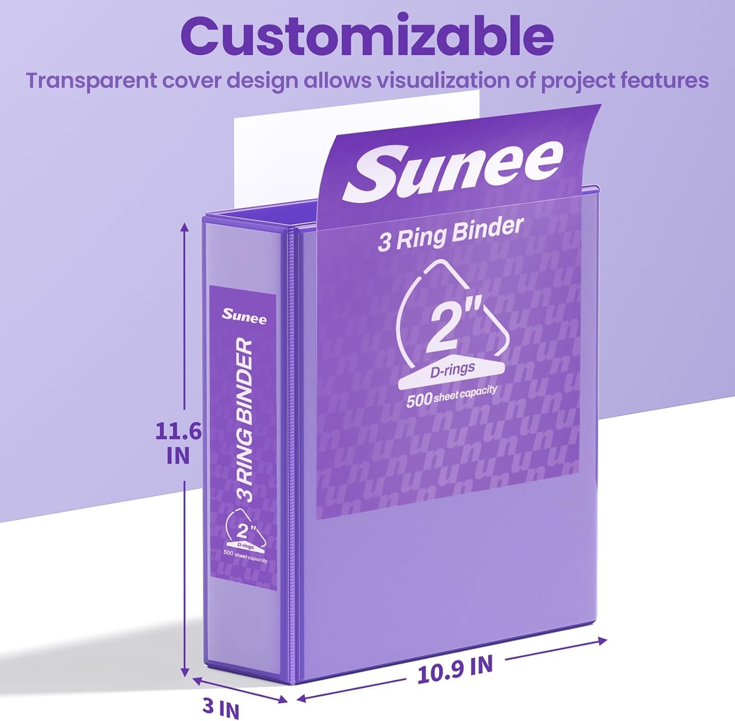 image:imageSUNEE 3 Ring Binder 2 Inch Clear View Binder Three Ring PVCFree Fit 85x11 Inches for School or Office Supplies Light Purple 2 PackDark Purple