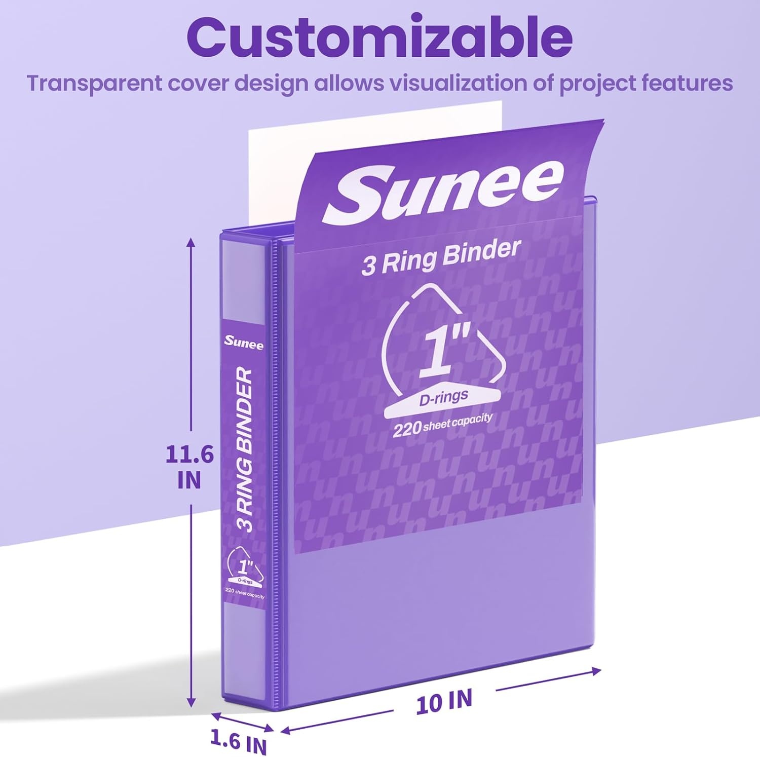 image:imageSUNEE 3 Ring Binder 2 Inch Clear View Binder Three Ring PVCFree Fit 85x11 Inches for School or Office Supplies Light Purple 2 PackDark Purple
