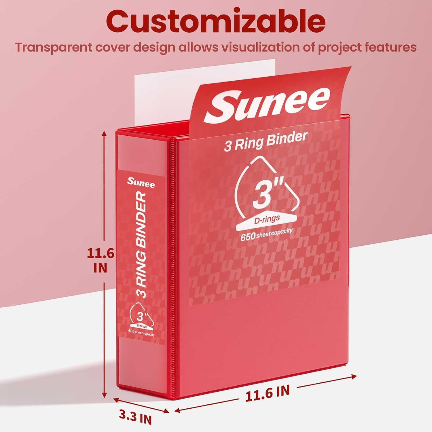 image:imageSUNEE 3 Ring Binder 2 Inch Clear View Binder Three Ring PVCFree Fit 85x11 Inches for School or Office Supplies Light Purple 2 PackDark Red